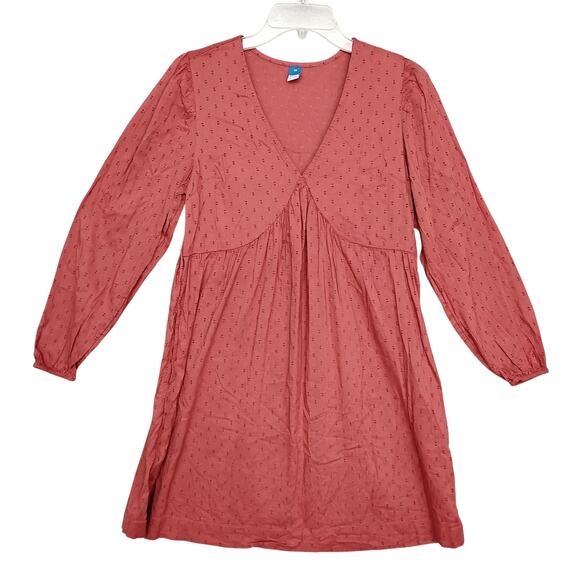 Old Navy Clip Dot  Mini Swing Dress XS A Little Rusty Color Pockets Long Sleeve - Picture 4 of 10